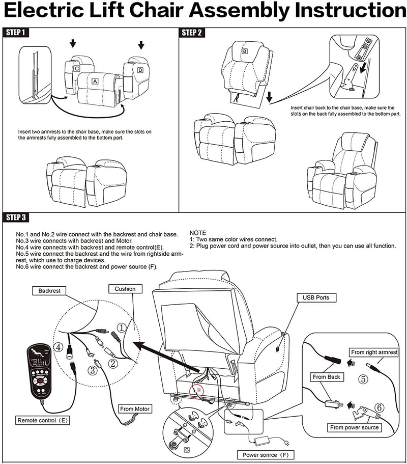 Power Lift Recliner Chair Assembly Instruction