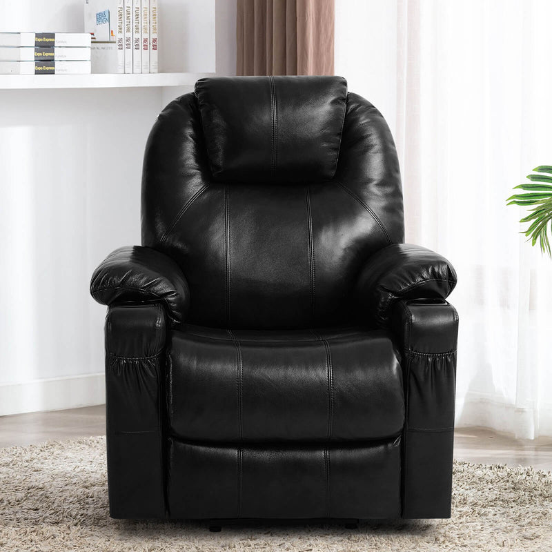3-Position Power Lift Recliner Chair with Massage and Heat for Elderly, Real Leather black
