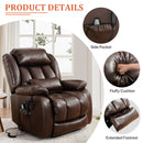 Restreal Infinite Position Lift Recliner Chair for Elderly with Heat Massage and Extended Footrest Lay Flat Sleeping Leather Dual Motor Power Lift Chair for Living Room (Brown)