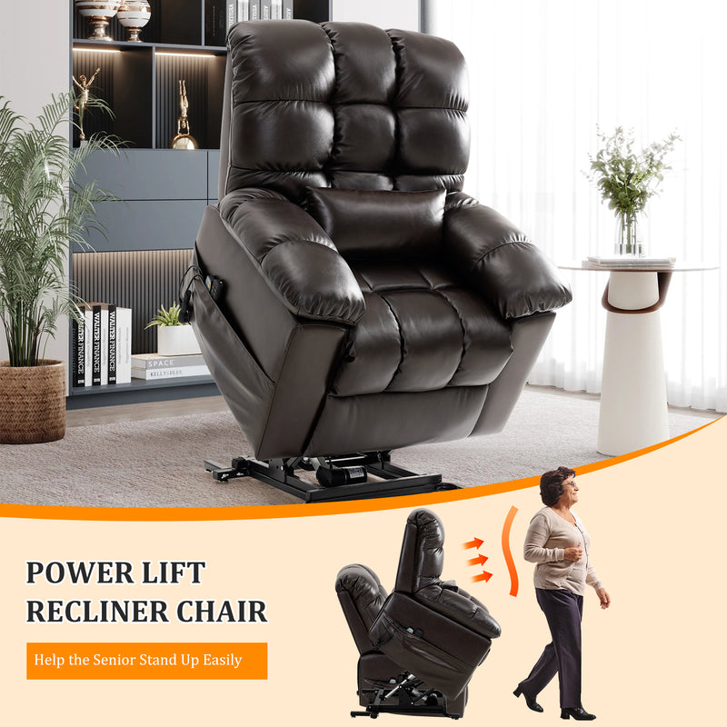 TEKAMON zero-gravity Infinite Position Lift Recliner Chair for Elderly with Heat and Massage Lay Flat Sleeping Leather Tri-Motor Power Lift Chair for Living Room, Dark Brown