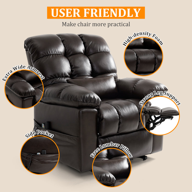 TEKAMON zero-gravity Infinite Position Lift Recliner Chair for Elderly with Heat and Massage Lay Flat Sleeping Leather Tri-Motor Power Lift Chair for Living Room, Dark Brown