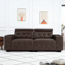 Restreal Modern Sofa, 83.8in Comfy PU Leather Couch with adjustable headrest, Soft Cushion and Firm Structure for Living Room(Brown)
