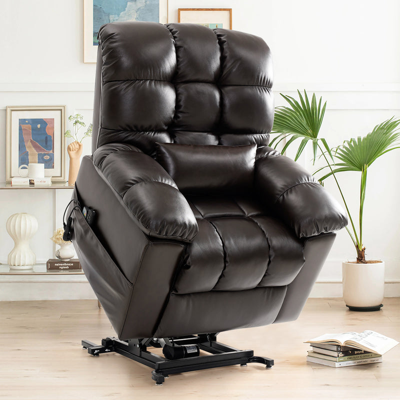 TEKAMON zero-gravity Infinite Position Lift Recliner Chair for Elderly with Heat and Massage Lay Flat Sleeping Leather Tri-Motor Power Lift Chair for Living Room, Dark Brown