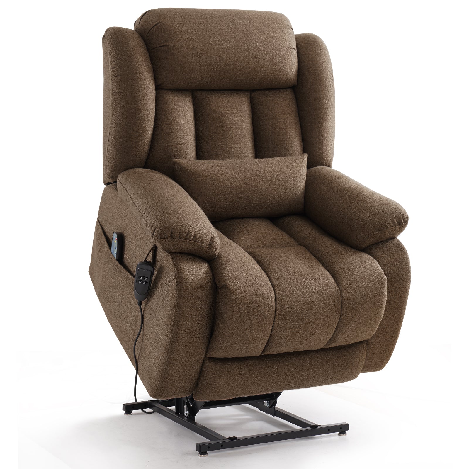 Restreal Dual-Motor Lay Flat Lift Recliner | Linen Fabric, Massage & Heat, USB Port & Lumbar Pillow