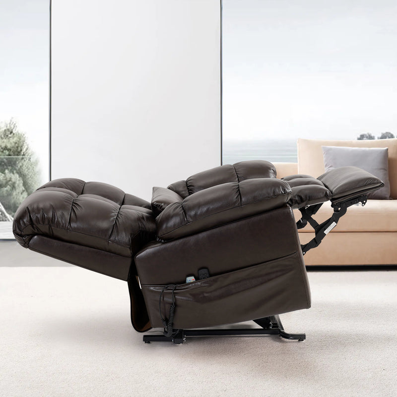 TEKAMON zero-gravity Infinite Position Lift Recliner Chair for Elderly with Heat and Massage Lay Flat Sleeping Leather Tri-Motor Power Lift Chair for Living Room, Dark Brown