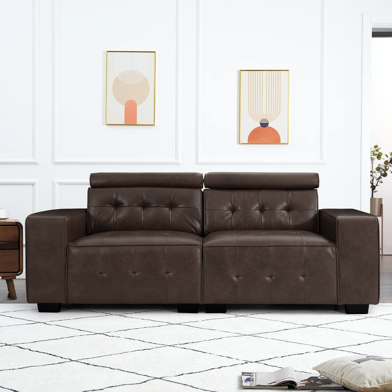 TEKAMON Modern Sofa, 83.8in Comfy PU Leather Couch with adjustable headrest, Soft Cushion and Firm Structure for Living Room(Brown)