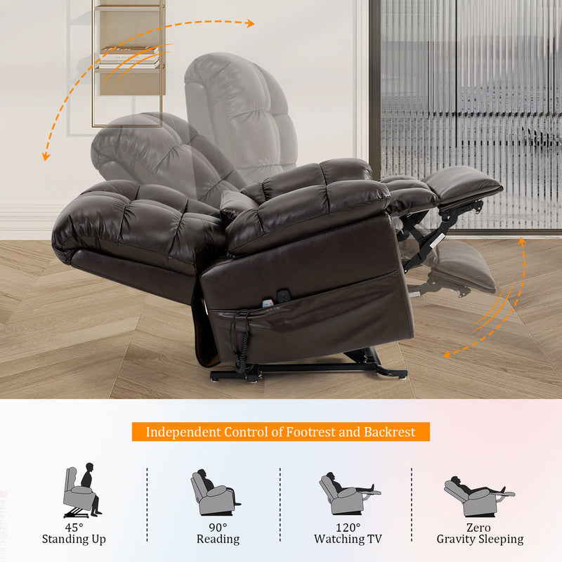 TEKAMON zero-gravity Infinite Position Lift Recliner Chair for Elderly with Heat and Massage Lay Flat Sleeping Leather Tri-Motor Power Lift Chair for Living Room, Dark Brown