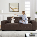 Restreal Modern Sofa, 83.8in Comfy PU Leather Couch with adjustable headrest, Soft Cushion and Firm Structure for Living Room(Brown)