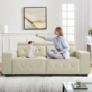 Restreal Modern Sofa, 83.8in Comfy PU Leather Couch with adjustable headrest, Soft Cushion and Firm Structure for Living Room(Brown)