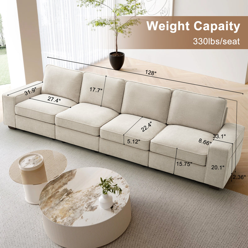 TEKAMON  Modular Sectional Sofa with Storage Layer for Living Room, Modern Couch with Side Pocket Washable Removable Cushion Cover, Easy to Install, Beige Linen Fabric