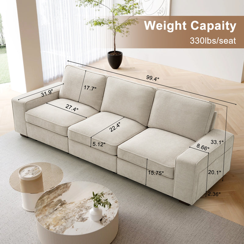 TEKAMON  Modular Sectional Sofa with Storage Layer for Living Room, Modern Couch with Side Pocket Washable Removable Cushion Cover, Easy to Install, Beige Linen Fabric