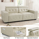 Restreal Modern Sofa, 83.8in Comfy PU Leather Couch with adjustable headrest, Soft Cushion and Firm Structure for Living Room(Brown)