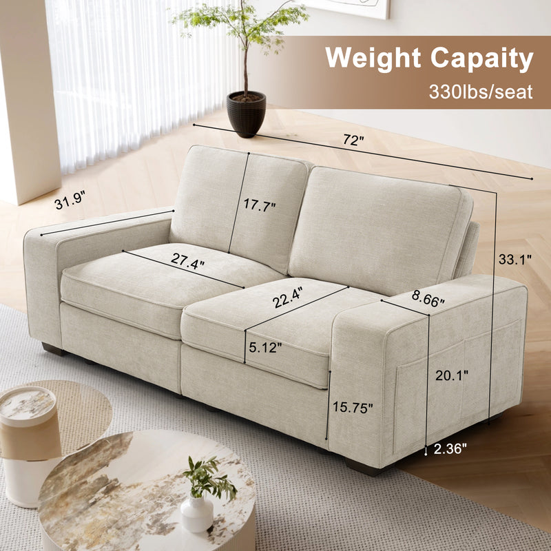 TEKAMON  Modular Sectional Sofa with Storage Layer for Living Room, Modern Couch with Side Pocket Washable Removable Cushion Cover, Easy to Install, Beige Linen Fabric