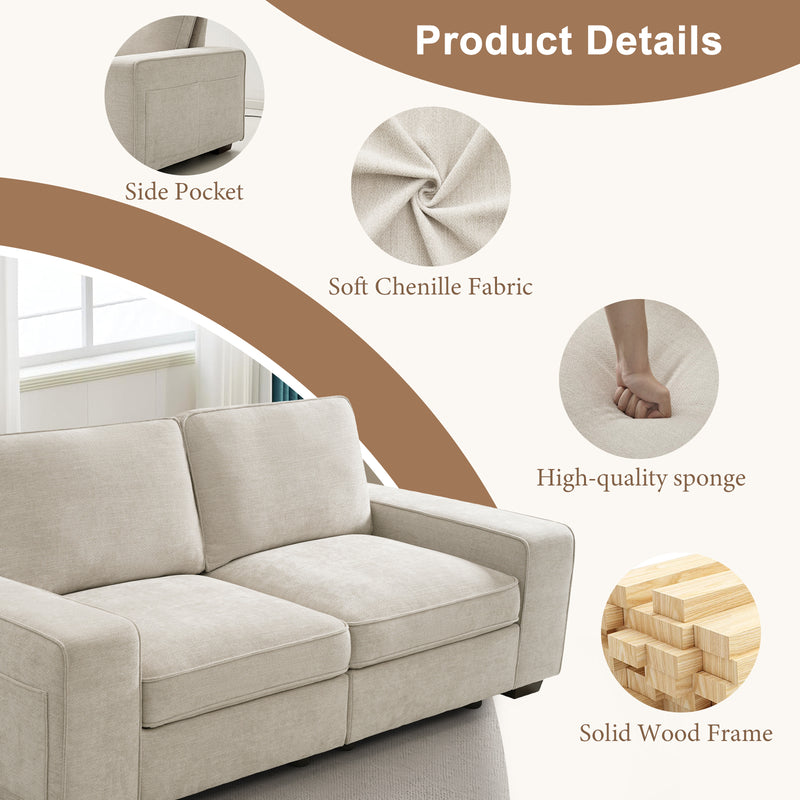 TEKAMON  Modular Sectional Sofa with Storage Layer for Living Room, Modern Couch with Side Pocket Washable Removable Cushion Cover, Easy to Install, Beige Linen Fabric