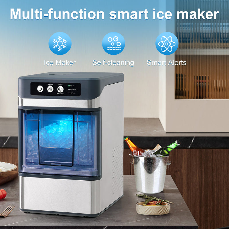 TEKAMON Touchscreen Nugget Ice Maker Countertop, 38lbs/24H, Soft Chewable Pellet Ice Maker with Self-Cleaning Function for Kitchens, Offices, Home