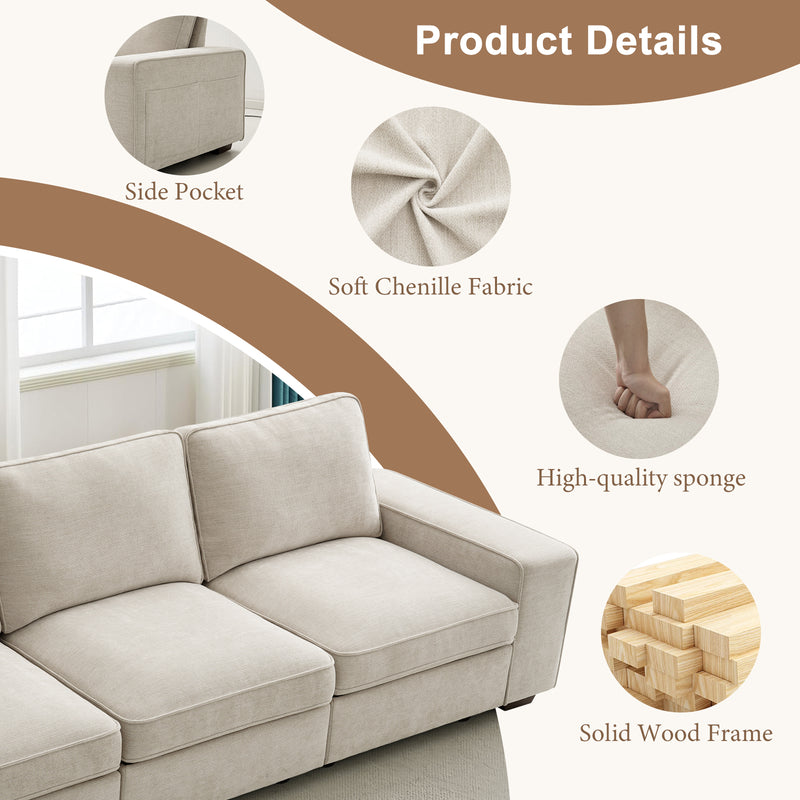 TEKAMON  Modular Sectional Sofa with Storage Layer for Living Room, Modern Couch with Side Pocket Washable Removable Cushion Cover, Easy to Install, Beige Linen Fabric