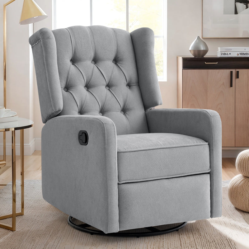 TEKAMON 360°Swivel Recliner Chair with Extra Large Extended Footrest, Comfy Upholstered Glider Rocking Chair for Living Room