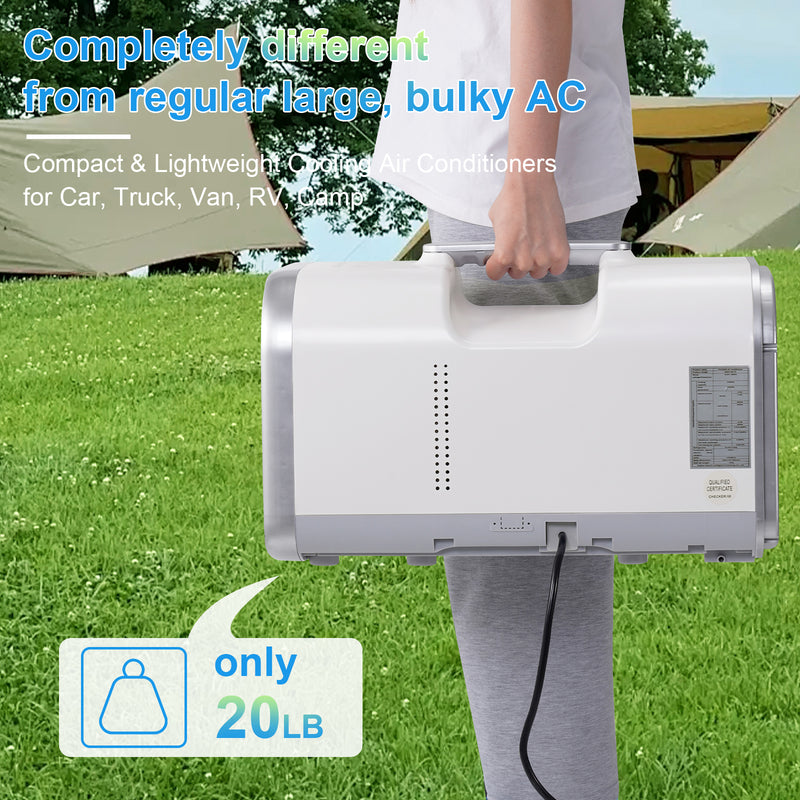 TEKAMON Portable Air Conditioner, 4400BTU 330W Power Camping Tent AC, 14lb Compact & Lightweight Fast Cooling Air Conditioner Dehumidifier for Car, Pets, Camp or Home Use, Silver White