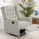 Restreal 360°Swivel Recliner Chair with Extra Large Extended Footrest, Comfy Upholstered Glider Rocking Chair for Living Room