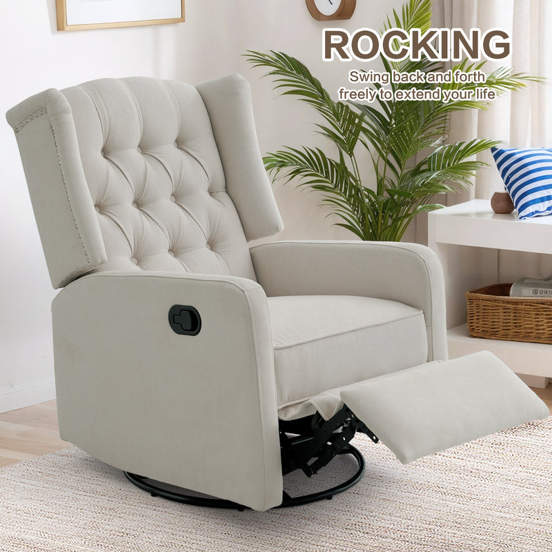 TEKAMON 360°Swivel Recliner Chair with Extra Large Extended Footrest, Comfy Upholstered Glider Rocking Chair for Living Room