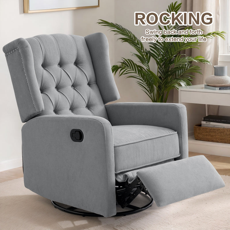 TEKAMON 360°Swivel Recliner Chair with Extra Large Extended Footrest, Comfy Upholstered Glider Rocking Chair for Living Room