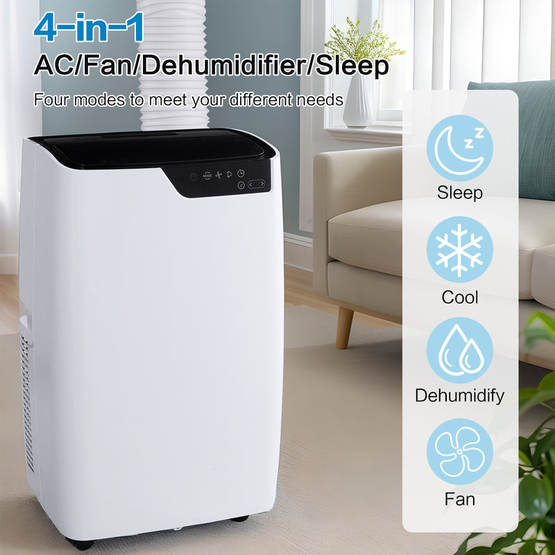 TEKAMON 12,000 BTU Portable Air Conditioner with Built-in Cool, Dehumidifier&Fan Modes up to 550 Sq.Ft. with Remote Control, White