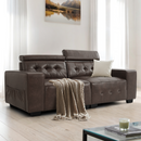 Restreal Modern Sofa, 83.8in Comfy PU Leather Couch with adjustable headrest, Soft Cushion and Firm Structure for Living Room(Brown)