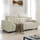 Restreal Modern Sofa, 83.8in Comfy PU Leather Couch with adjustable headrest, Soft Cushion and Firm Structure for Living Room(Brown)