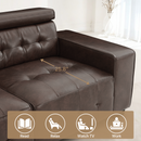 Restreal Modern Sofa, 83.8in Comfy PU Leather Couch with adjustable headrest, Soft Cushion and Firm Structure for Living Room(Brown)