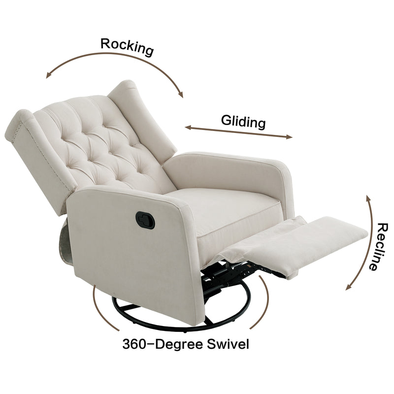 TEKAMON 360°Swivel Recliner Chair with Extra Large Extended Footrest, Comfy Upholstered Glider Rocking Chair for Living Room