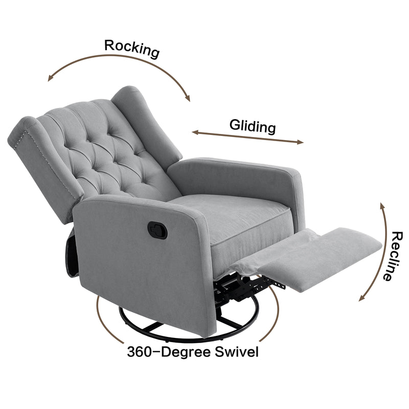 TEKAMON 360°Swivel Recliner Chair with Extra Large Extended Footrest, Comfy Upholstered Glider Rocking Chair for Living Room