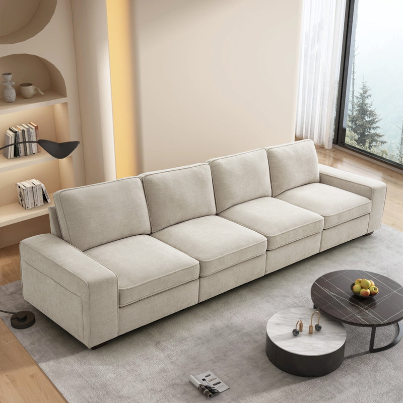 TEKAMON  Modular Sectional Sofa with Storage Layer for Living Room, Modern Couch with Side Pocket Washable Removable Cushion Cover, Easy to Install, Beige Linen Fabric