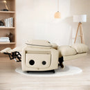 Beige recliner chair in a modern living room, at a flat position.