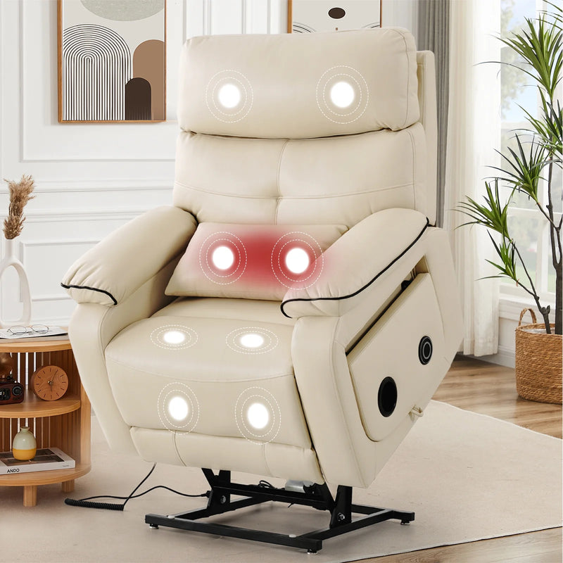 RESTREAL Lay Flat Large Lift Recliner Chair for Elderly with Heat and Massage Beige
