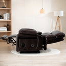 A large lift recliner chair for the elderly with heat and massage features, in a brown color, with a remote control.