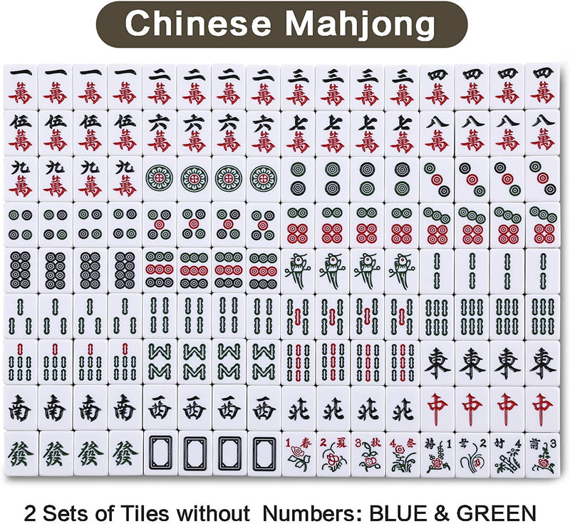 The whole set of 152 Chinese mahjong tiles are neatly arranged