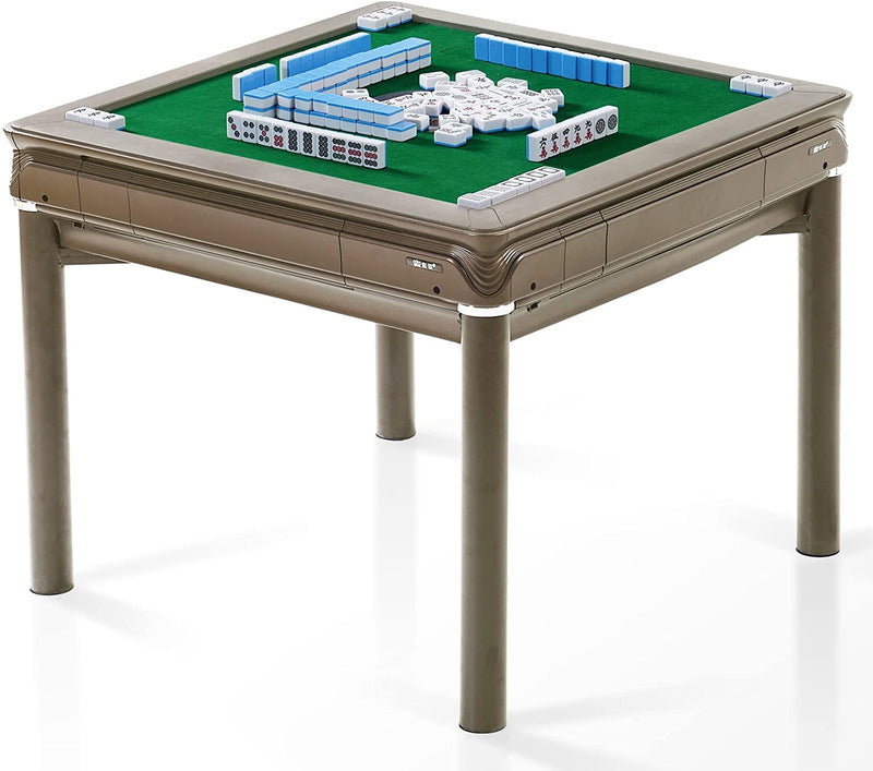 A champagne colored mahjong table and a mahjong game in progress