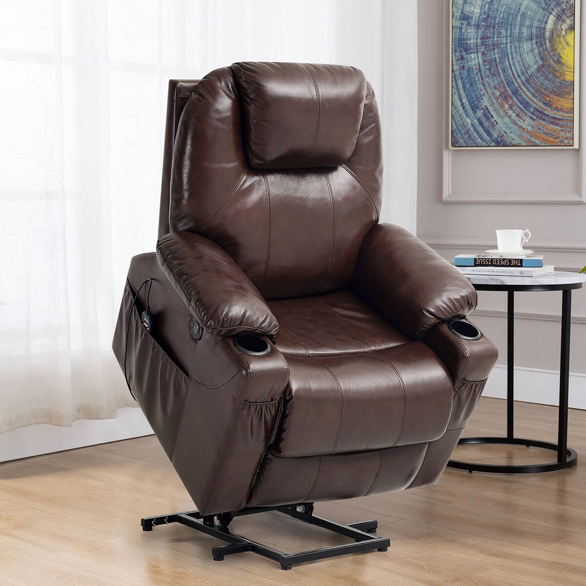 RESTREAL Leather Power Lift Recliner Chair with Heat & Massage