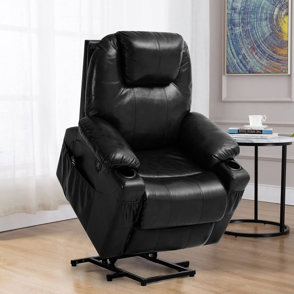 4-Point Massage Ergonomic Office Chair w/ Heating, Footrest & Reclining Backrest Black