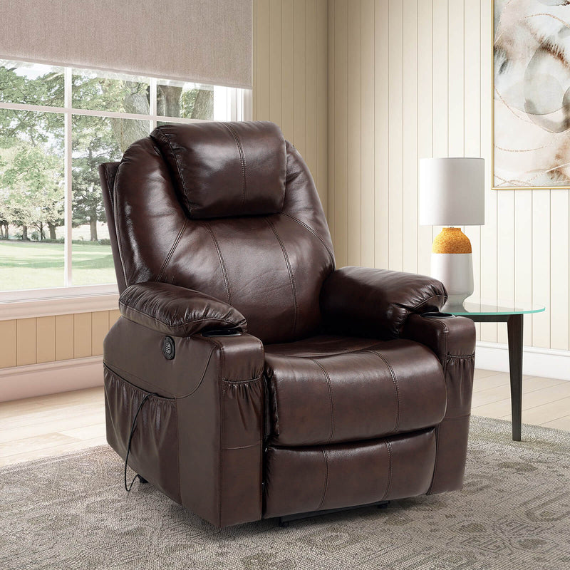 restreal Power Lift Recliner Chair, Real Leather, brown