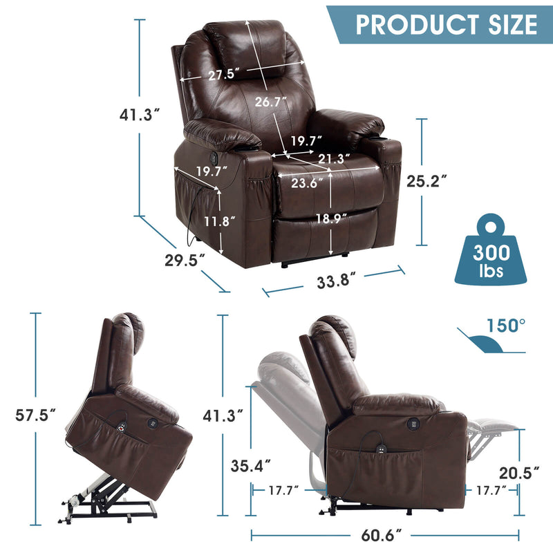restreal Power Lift Recliner Chair, Real Leather, brown - size